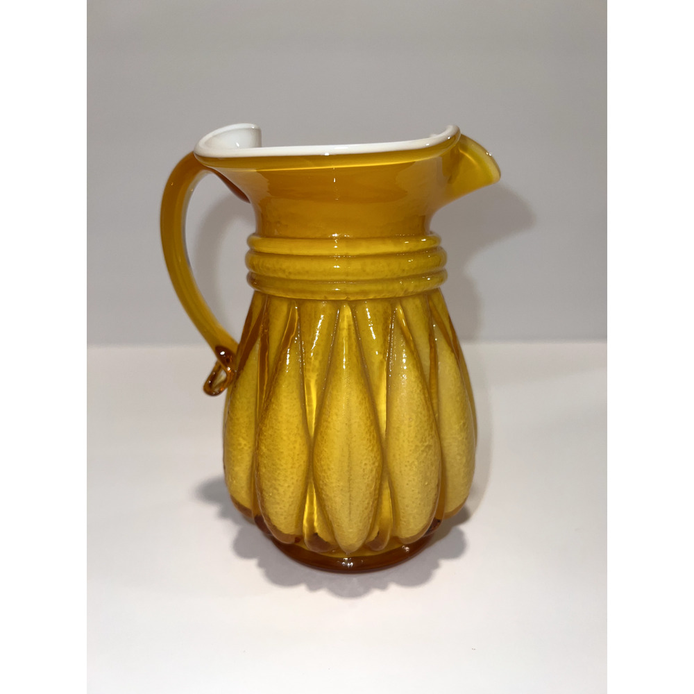 Vintage Small Kanawah Yellow Cased "Melon / Eggplant" Glass Pitcher 5 1/4"‎